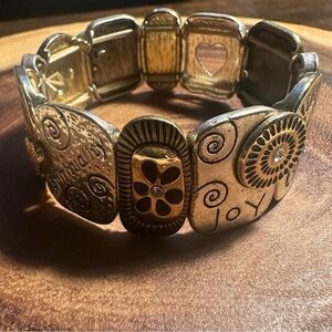 Vintage Two-Tone Gold Silver Inspirational Stretch Tab Bracelet Serenity Love